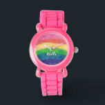 Cute Glitter Rainbow Girls Watch<br><div class="desc">Handpainted colorful rainbow in cheerful bright colors is sure to brighten your day! This design is an original handpainted design that I added matching colored glitter to each color transition. A great gift for birthdays,  teen girls,  or anyone who loves a cheerful design.</div>