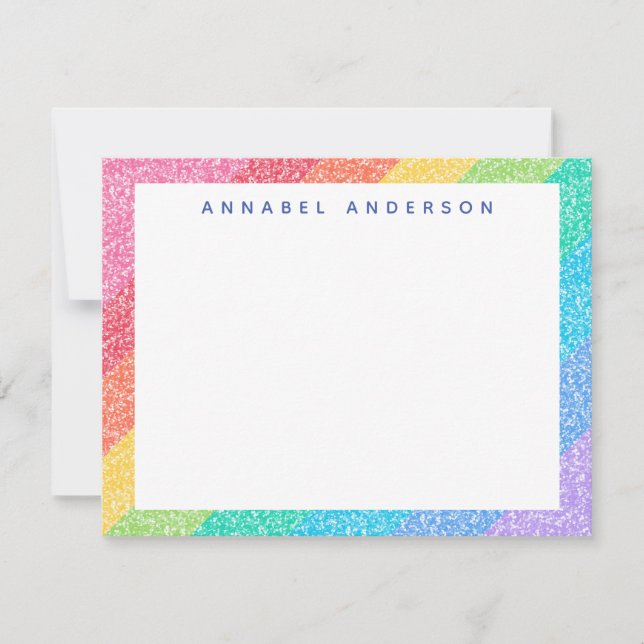 Cute Glitter Rainbow Stripes Colourful Border Name Card (Front)