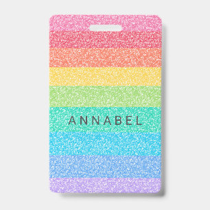 Cute Glitter Rainbow Stripes Colourful Custom Name ID Badge