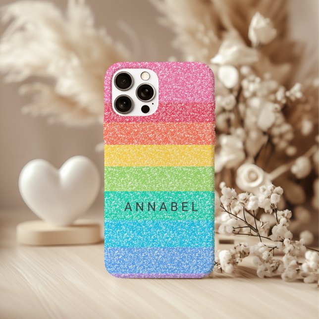 Cute Glitter Rainbow Stripes Colourful Pattern Nam Case-Mate iPhone Case (Creator Uploaded)
