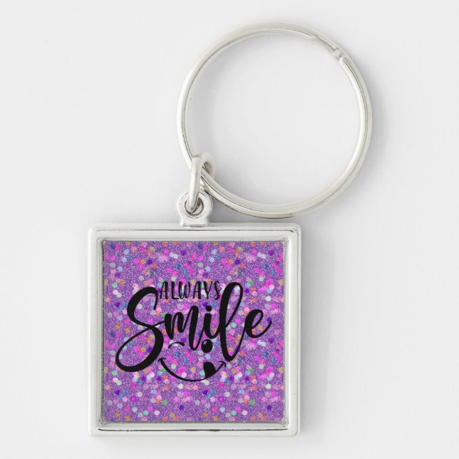 Cute Glitter shiny Always Smile Keychain (Front)