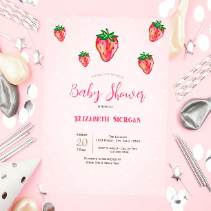 Cute Glitter Strawberries Dots Baby Shower Invitation