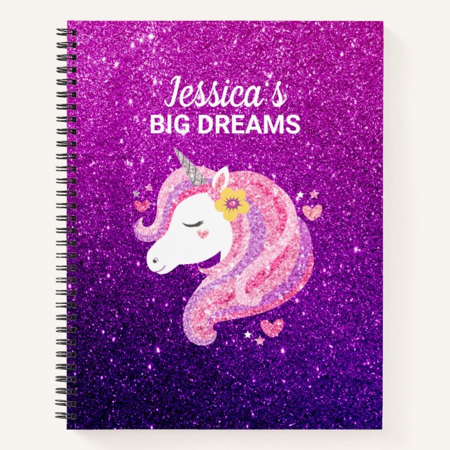 Cute Glitter Unicorn Journal Notebook (Front)