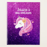 Cute Glitter Unicorn Journal  Planner<br><div class="desc">A cute pink and purple glitter unicorn face planner. Makes such a fun gift for a girl. Personalise it with your girl's name. Designed for you by Blackberry Boulevard.</div>