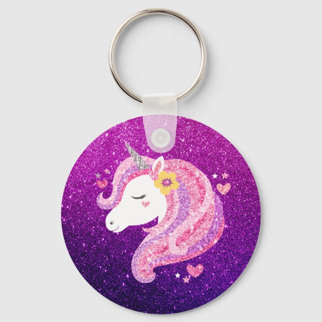 Cute Glitter Unicorn Key Ring (Front)