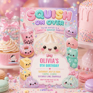 Cute Glittery Dumpling Bao Squishy Party Birthday Invitation