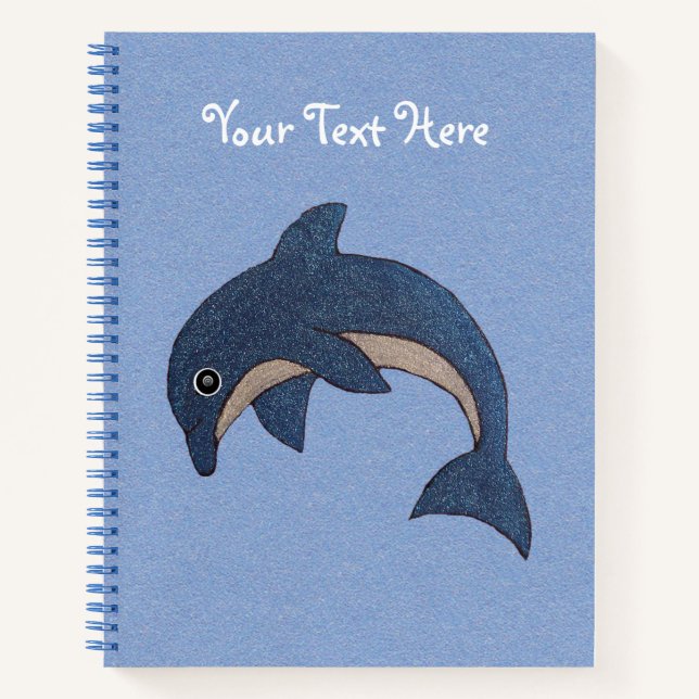 Cute Glittery Jumping dolphin Dark Blue and White Notebook (Front)