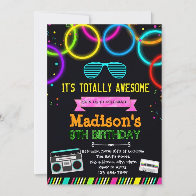 Cute glow 80s party invitation (Front)