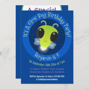 Cute glow bug firefly cartoon illustration invitation