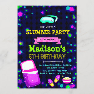 Cute glow slumber birthday party invitation
