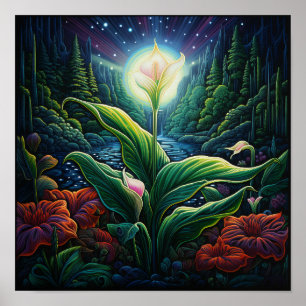 Cute Glowing Birthday Flower Bouquet Peace Lliy Poster