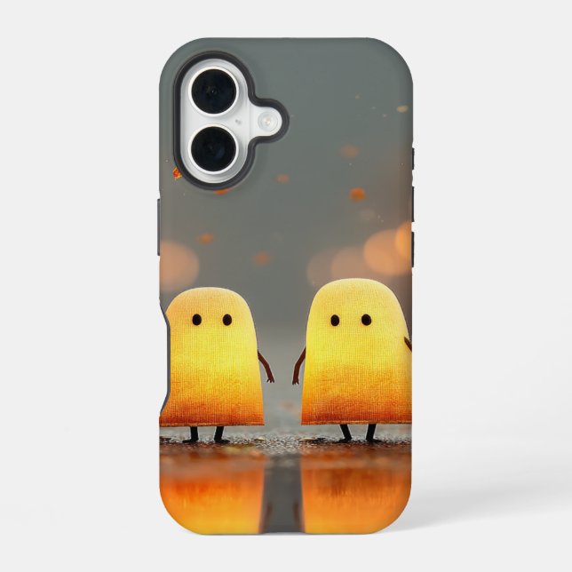 Cute Glowing Ghosts Under Street Lamps – Cozy Hall iPhone 16 Case (Back)