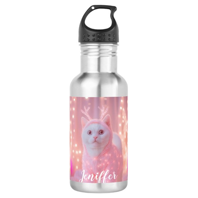 Cute Glowing Reindeer Kitty Winter Fantasy         710 Ml Water Bottle (Front)