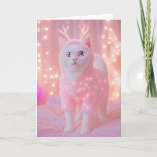Cute Glowing Reindeer Kitty Winter Fantasy         Card (Front)