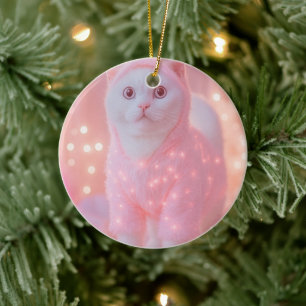 Cute Glowing Reindeer Kitty Winter Fantasy         Ceramic Ornament