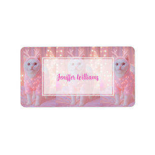 Cute Glowing Reindeer Kitty Winter Fantasy Label