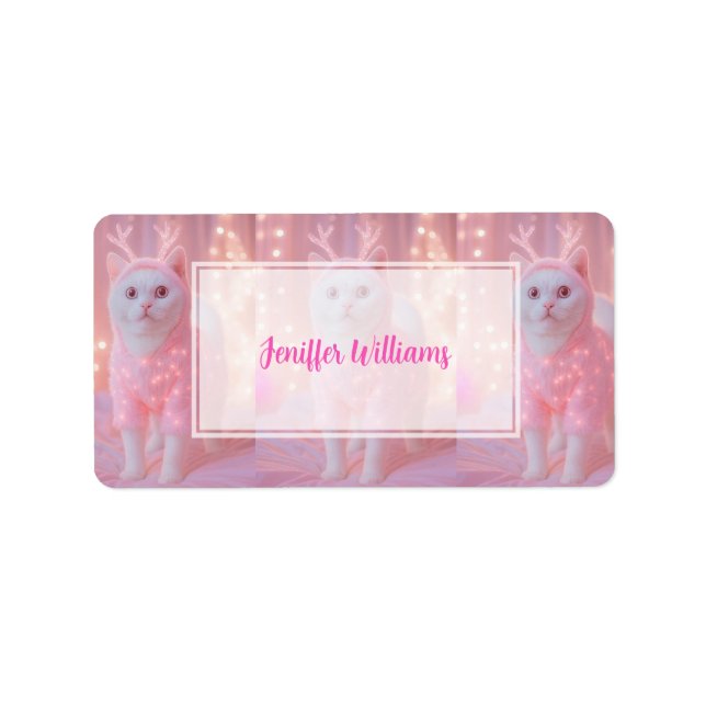 Cute Glowing Reindeer Kitty Winter Fantasy         Label (Front)