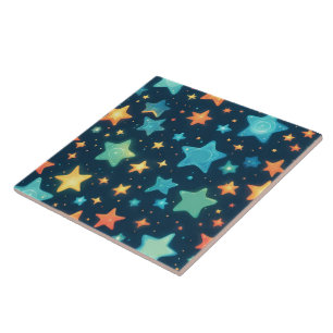 Cute glowing stars on blue ceramic tile