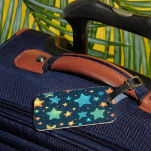 Cute glowing stars on blue luggage tag