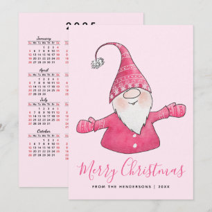 Cute Gnome 2025 Calendar Pink Merry Christmas Holiday Card