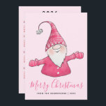 Cute Gnome 2025 Calendar Pink Merry Christmas Holiday Card<br><div class="desc">Create cute personalised Christmas cards with Merry Christmas greetings from your family. The backside has a 2025 calendar on a pink background. The design with a cheerful gnome in festive pink clothes on the pink background is suitable for family, friends, neighbours, or colleagues. The template makes it easy to personalise...</div>