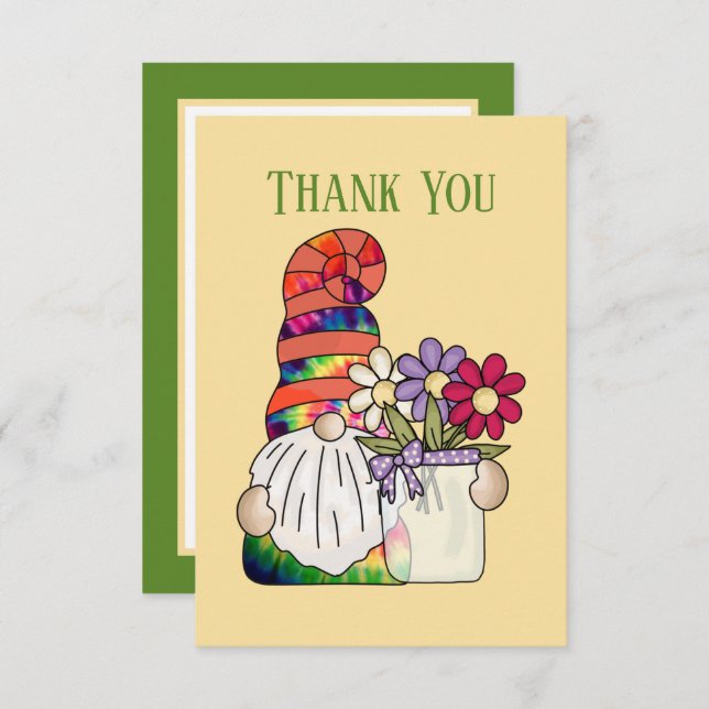 Cute Gnome add message  Thank You Card (Front/Back)