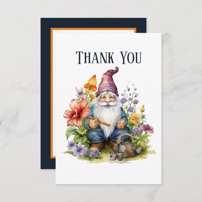 Cute Gnome add message  Thank You Card (Front/Back)