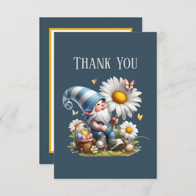 Cute Gnome add message  Thank You Card (Front/Back)