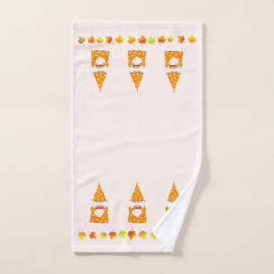 Cute Gnome and Autumn Leaves on Beige Hand Towel