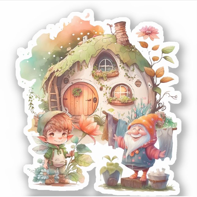 Cute Gnome And Fairy Sticker (Front)