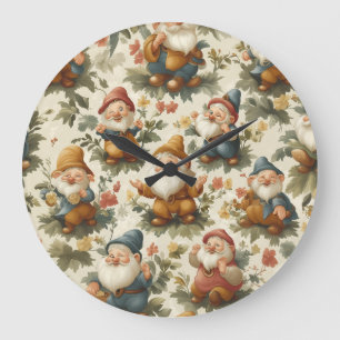 Cute gnome and flowers design large clock