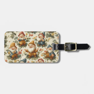 Cute gnome and flowers design luggage tag