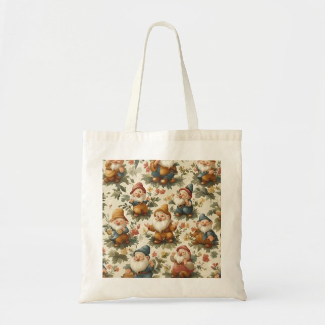 Cute gnome and flowers design tote bag (Front)