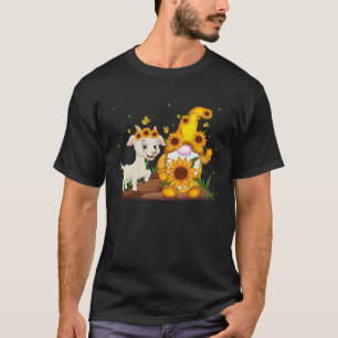 Cute Gnome And Goat Sunflower  Gnome Goat Farmer T-Shirt