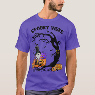 Cute Gnome And Pumpkin Spooky Vibes Funny Saying H T-Shirt
