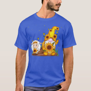Cute Gnome And Sheep Sunflower Funny Gnome Sheep F T-Shirt