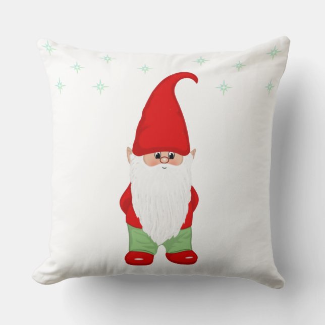 Cute Gnome and Stars on White Cushion (Front)