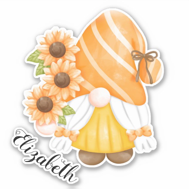 Cute Gnome and Sunflowers Sticker (Front)