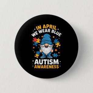Cute gnome autism awareness month april wear blue 6 cm round badge