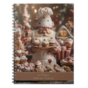 Cute gnome baker surrounded by cakes and treats notebook