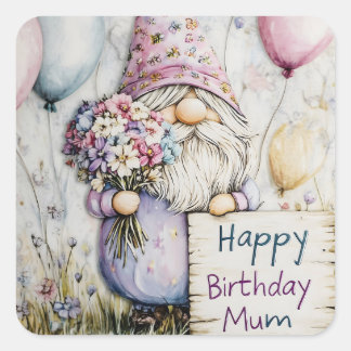 Cute Gnome Birthday Design for Mom Square Sticker