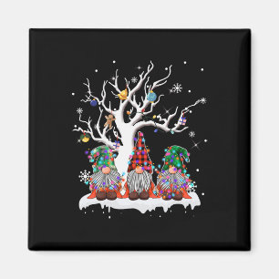 Cute Gnome Buffalo Plaid Christmas Tree Light Ugly Magnet