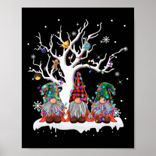 Cute Gnome Buffalo Plaid Christmas Tree Light Ugly Poster