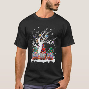 Cute Gnome Buffalo Plaid Christmas Tree Light Ugly T-Shirt