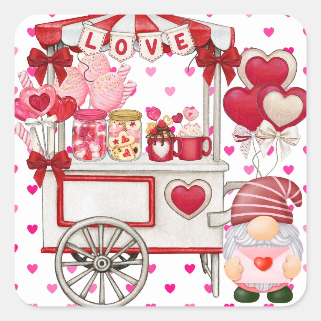 Cute Gnome Candy Cart Valentines Day Sticker  (Front)