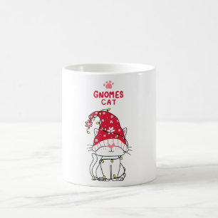 Cute gnome cat cartoon with christmas light coffee mug