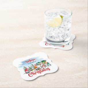 Cute Gnome Celebrating Christmas Holiday Paper Coaster