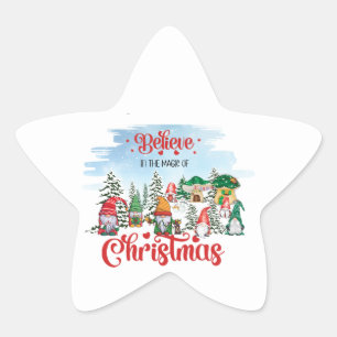 Cute Gnome Celebrating Christmas Holiday Star Sticker