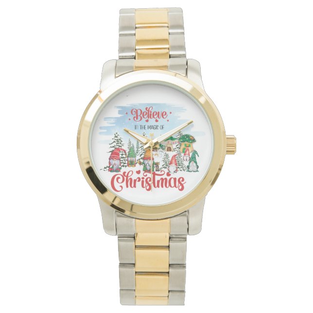 Cute Gnome Celebrating Christmas Holiday Watch (Front)