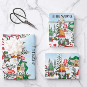 Cute Gnome Celebrating Christmas Holiday Wrapping Paper Sheet